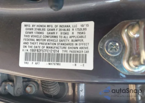 2015 Honda Civic Lx z USA, uszkodzony, nr VIN 19XFB2F57FE121014